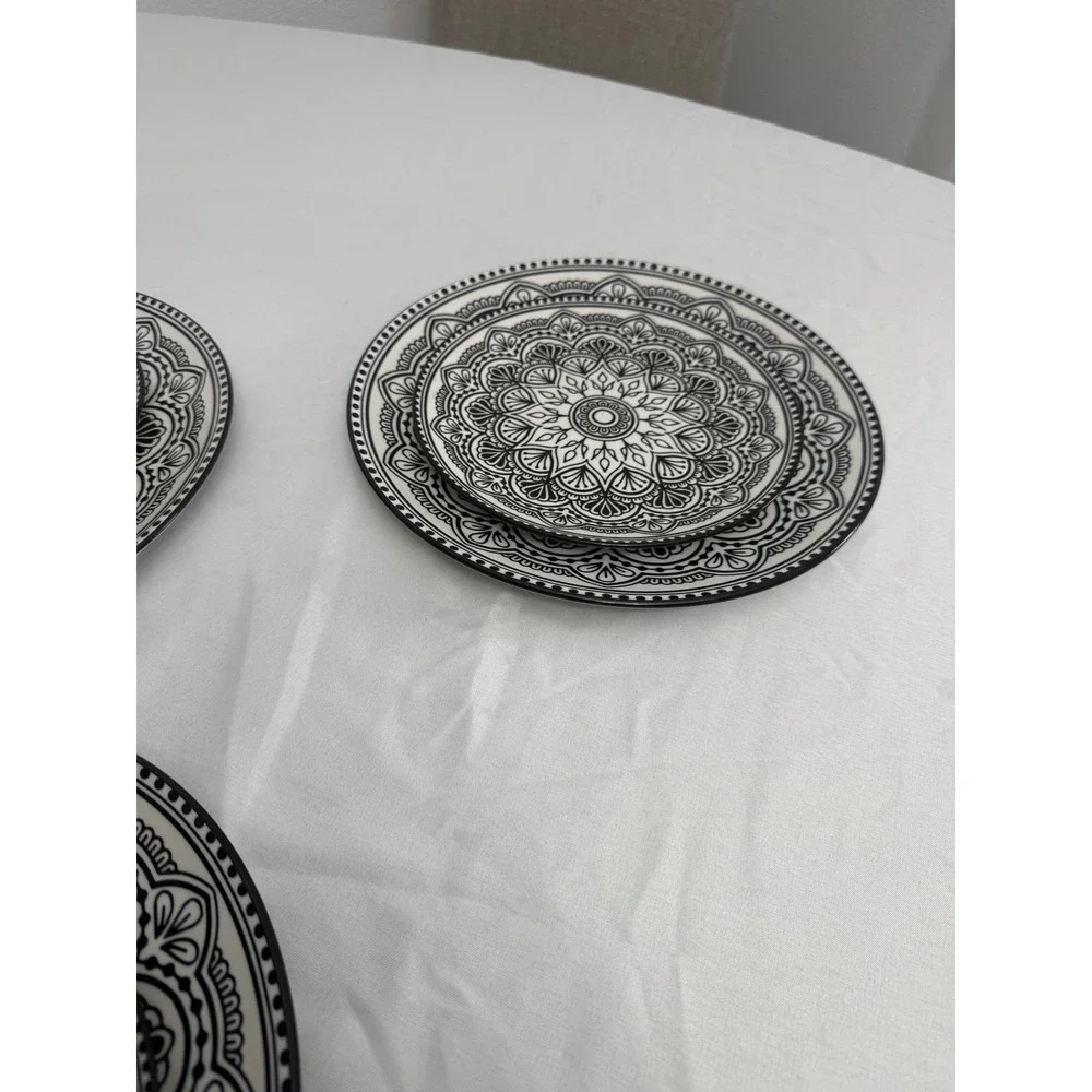 Royal Norfolk Black White Mandala Dinnerware Set Plates Bowls 11 Piece Ceramic